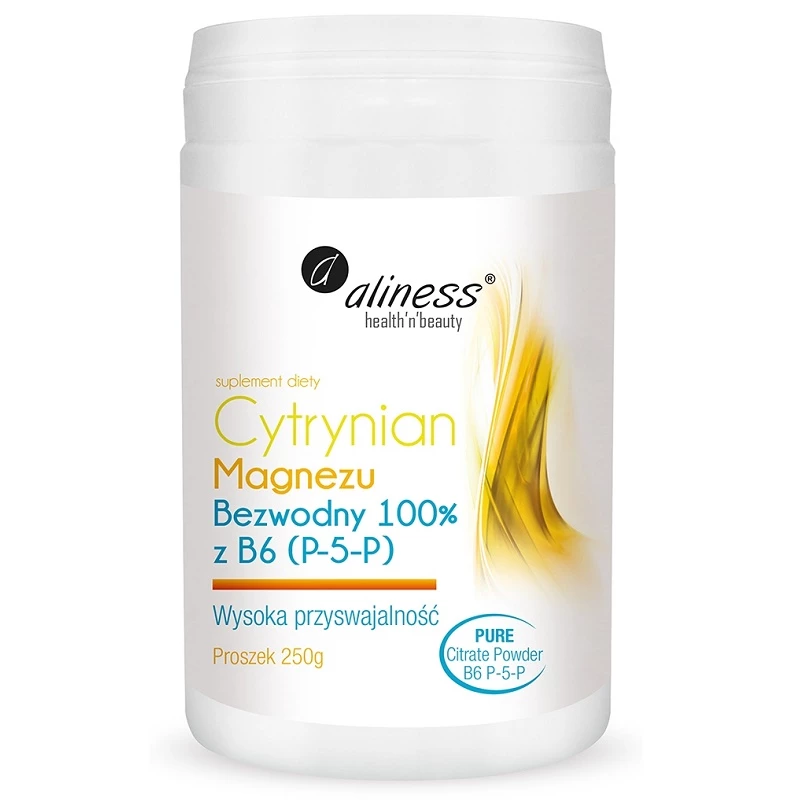 Minerały Magnez Aliness Cytrynian Magnezu Bezwodny 100% z B6 proszek 250 g 250g