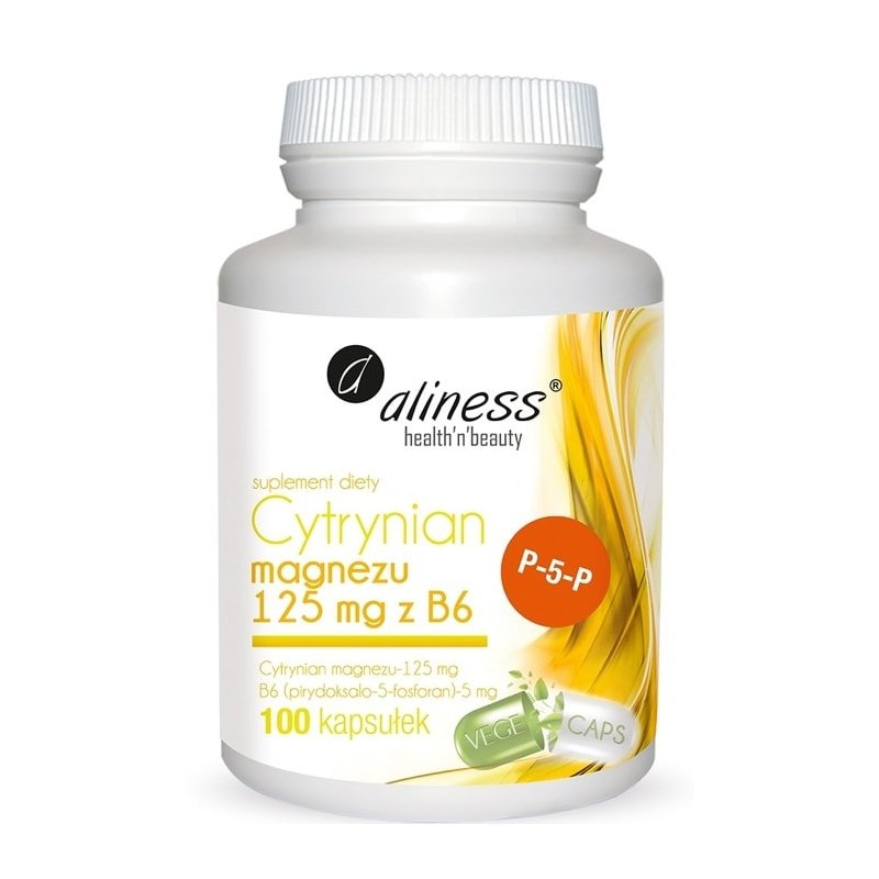 Minerały Magnez + Witamina B6 Aliness Cytrynian Magnezu 125mg + B6 100kaps