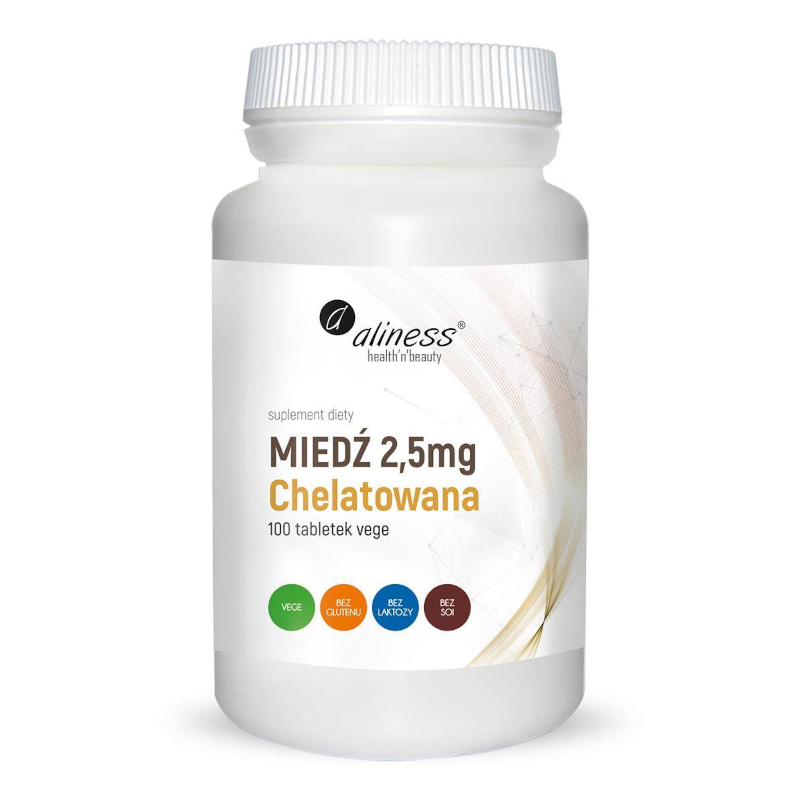 Minerały Miedź Aliness Miedź Chelatowana 2,5 mg 100 tabletek 100tab