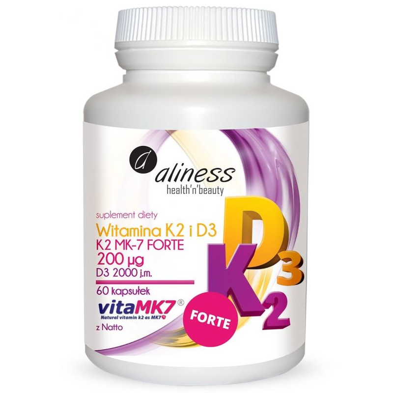 Aliness Naturalna Witamina K2 FORTE MK-7 200µg z Natto + D3 60kaps 60kaps