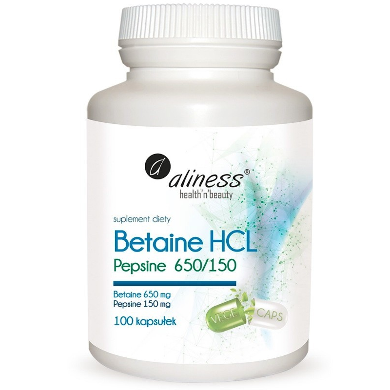 Trawienie Betaina Aliness Betaina HCL Pepsine 650/150 100kaps
