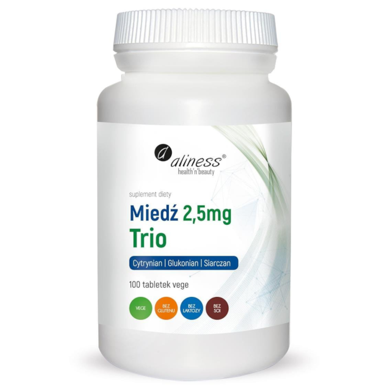 Minerały Miedź Aliness Miedź Trio 2,5 mg 100 tabletek 100tab