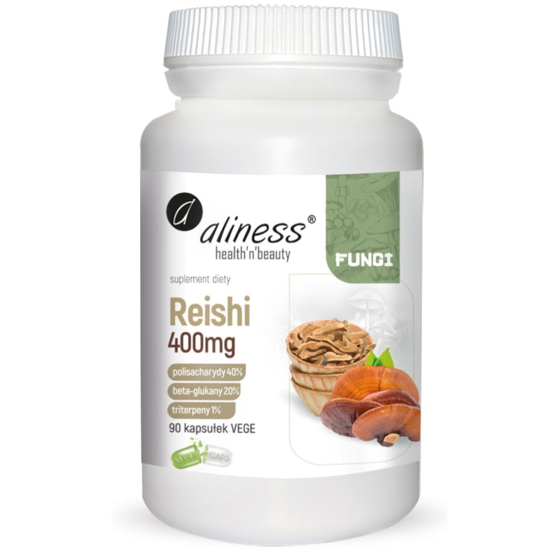 Adaptogeny Lakownica Żółtawa Aliness Reishi Ekstrakt Owocniki 40/20/1 400 mg 90 kapsułek 90vkaps