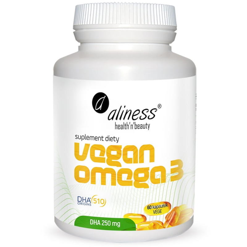 Kwasy Tłuszczowe Omega Aliness Aliness Vegan Omega 3 DHA 250 mg 60 kapsułek 60kaps
