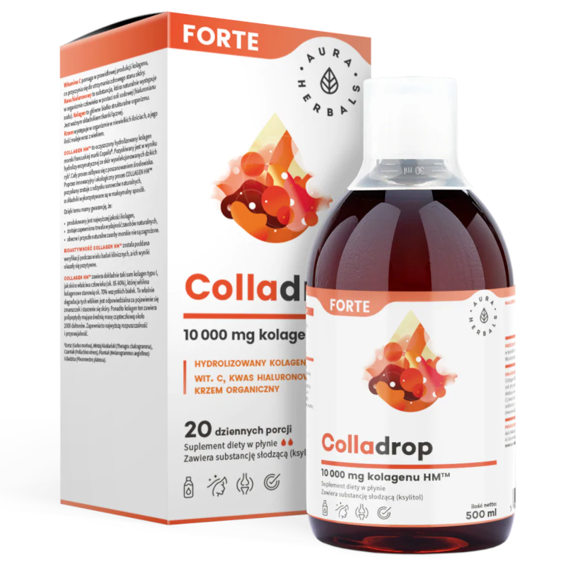 Aura Herbals Colladrop Forte - Kolagen morski w płynie 10000 mg, 500 ml