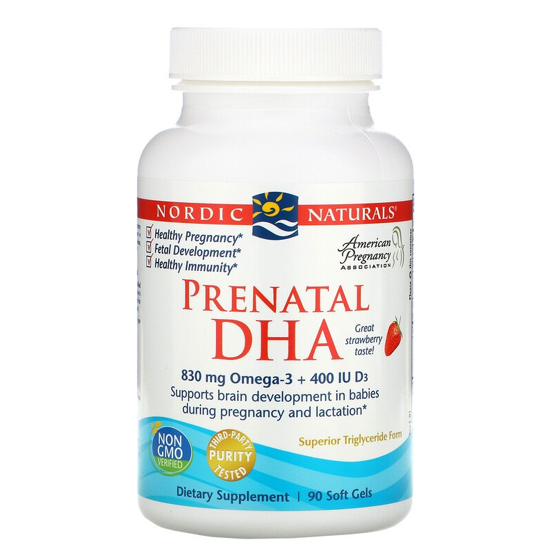 Kwasy Tłuszczowe dla Kobiet w Ciąży Nordic Naturals Nordic Naturals Prenatal DHA, 830mg Omega-3 + 400 90kaps