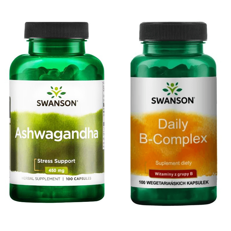 Zestaw Swanson Ashwagandha 450mg 100kaps + Daily B-Complex 100kaps