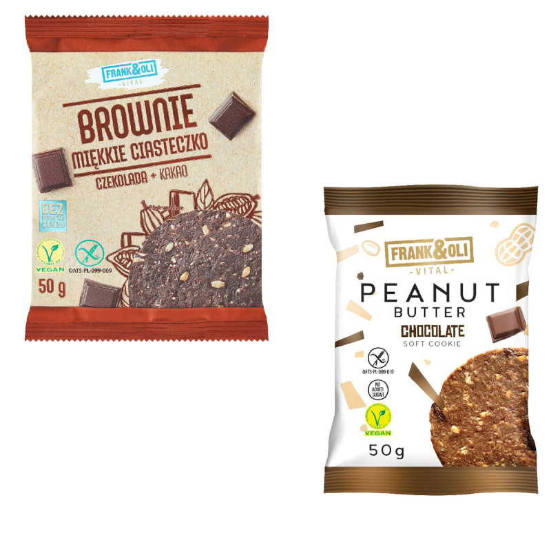 Zestaw Frank&Oli Soft Cookie Peanut Butter Chocolate 50g + Proteinowe Ciastko Brownie 50g