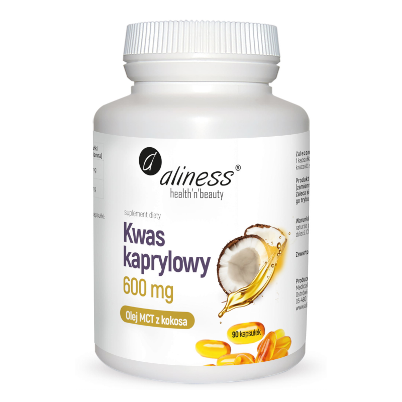 Kwasy Tłuszczowe Aliness Kwas Kaprylowy 60% C8 600 mg 90 kapsułek 90kaps