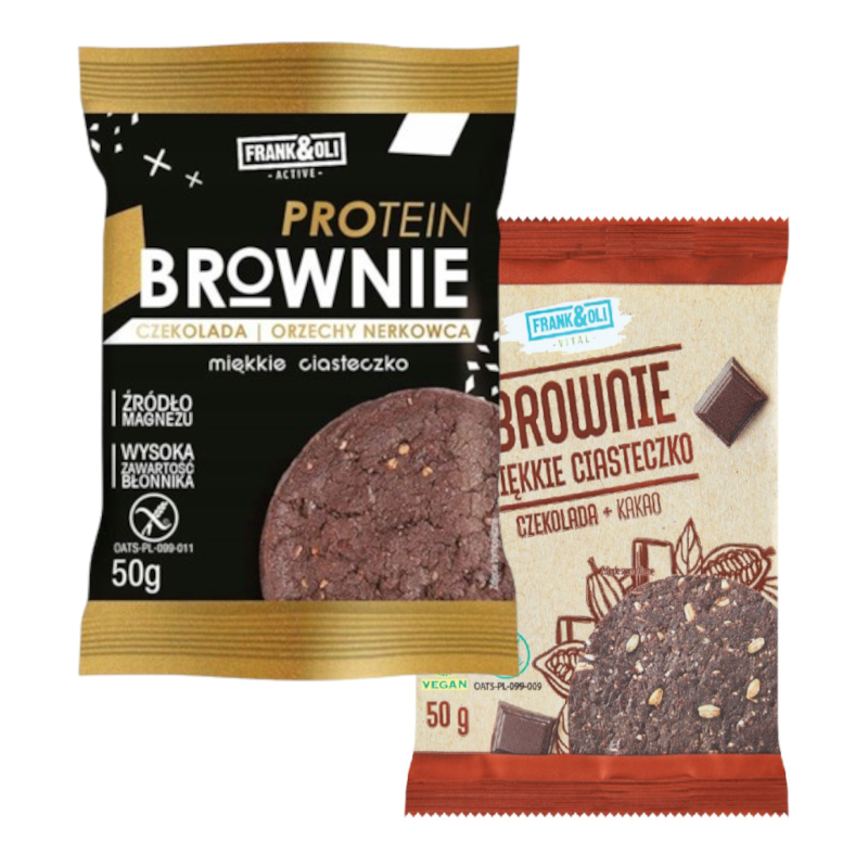 Zestaw Frank&Oli Proteinowe Ciastko Brownie z Orzechami Nerkowca + Brownie Miękkie Ciasteczko 50g