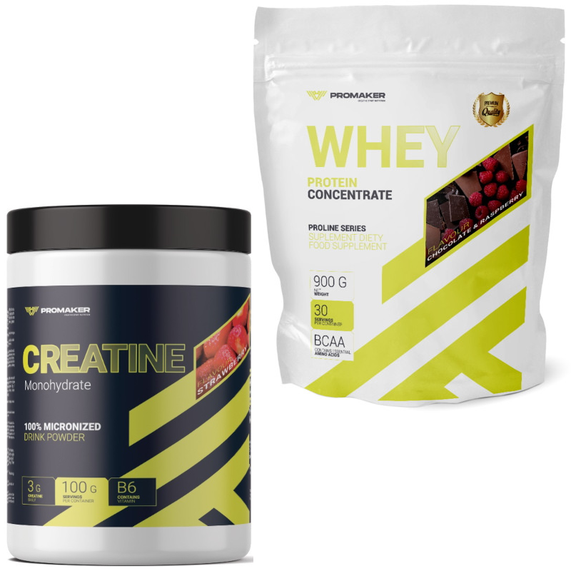 Zestaw Pokochaj Formę Promaker Creatine Monohydrate 300g Truskawka+ Whey Protein Proline 900g