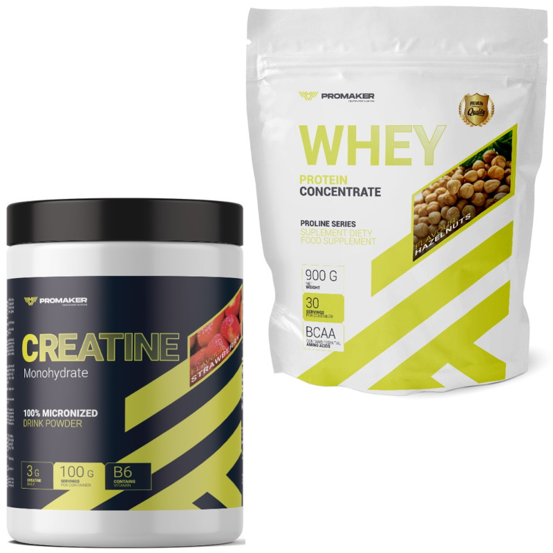 Zestaw Pokochaj Formę Promaker Creatine Monohydrate 300g Truskawka+ Whey Protein Proline 900g