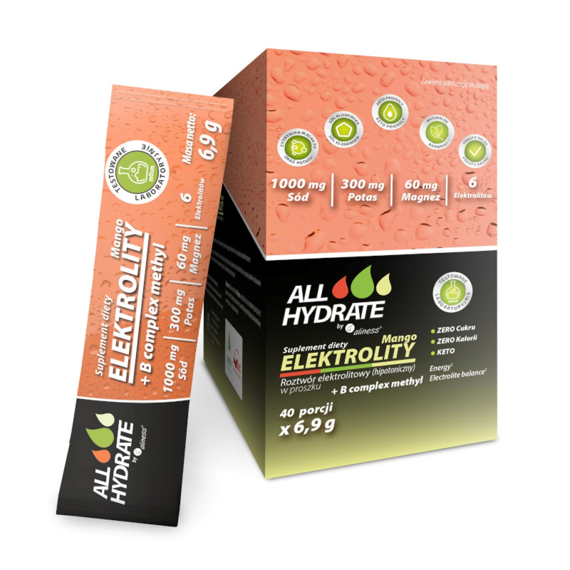 Aliness AllHydrate Elektrolity Stick Mango+ B complex 40sasz - elektrolity