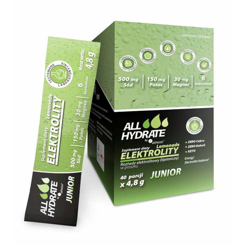 Aliness AllHydrate Elektrolity Stick Junior Lemonade 40sasz - elektrolity dla dzieci