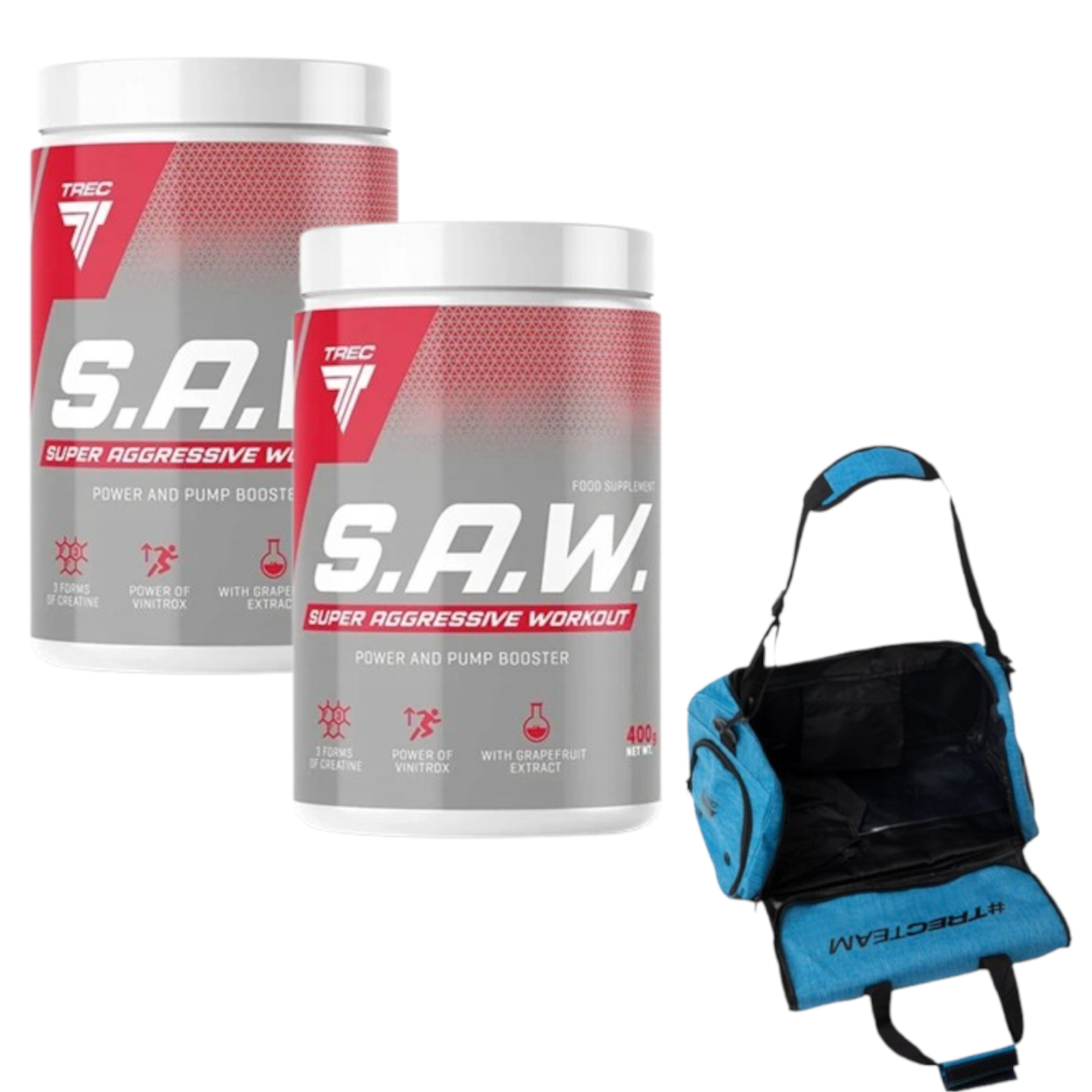 Zestaw Trec Nutrition 2x S.A.W 400g + Gym MEDIUM BAG 014 Czarno Niebieska