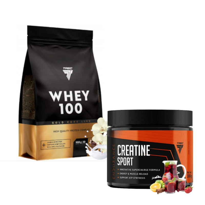 Zestaw Trec Nutrition Pokochaj Pompę Gold Core Line Whey 100 +  Creatine Sport  Fruit Punch 900g + 300g