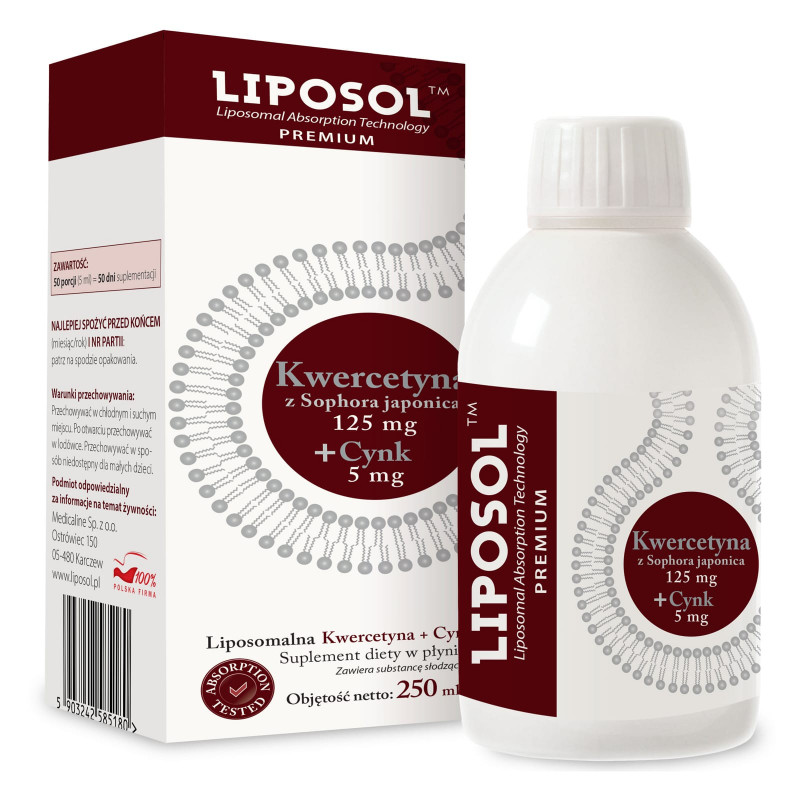 Detoks i Antyoksydanty Aliness Liposol Liposomalna Kwercetyna 125 mg + Cynk 5 mg 250 ml