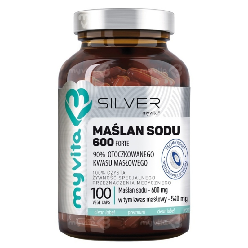 Wsparcie Jelit Myvita Silver Pure 100% Maślan Sodu 600mg 100kap