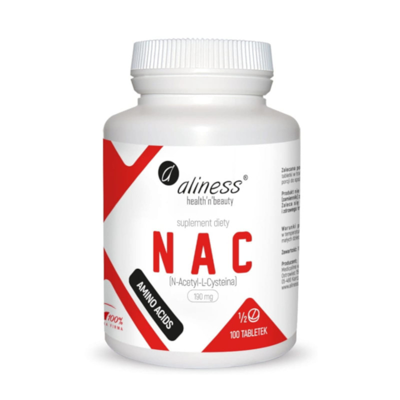 Aminokwasy N-acetyl-L-cysteina Aliness NAC N-Acetyl-L-Cysteine 190 mg 100 tabletek 100tab