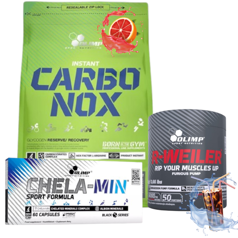 Zestaw Olimp R-Weiler Cola 300g + Carbonox Grejpfrut 1000g + Chela-Min SPORT 60 kaps