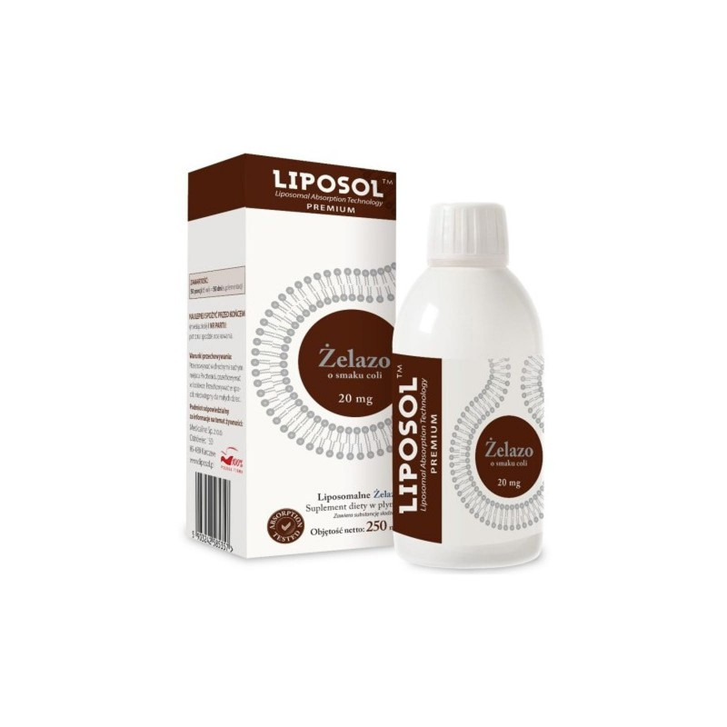 Minerały Żelazo Aliness Liposol Liposomalne Żelazo 20 mg smak coli 250 ml