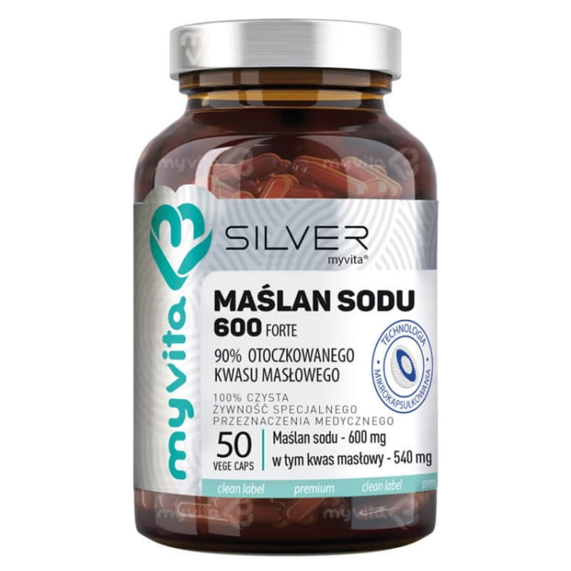 Trawienie MyVita Silver Pure 100% Maślan Sodu 600mg 50kaps
