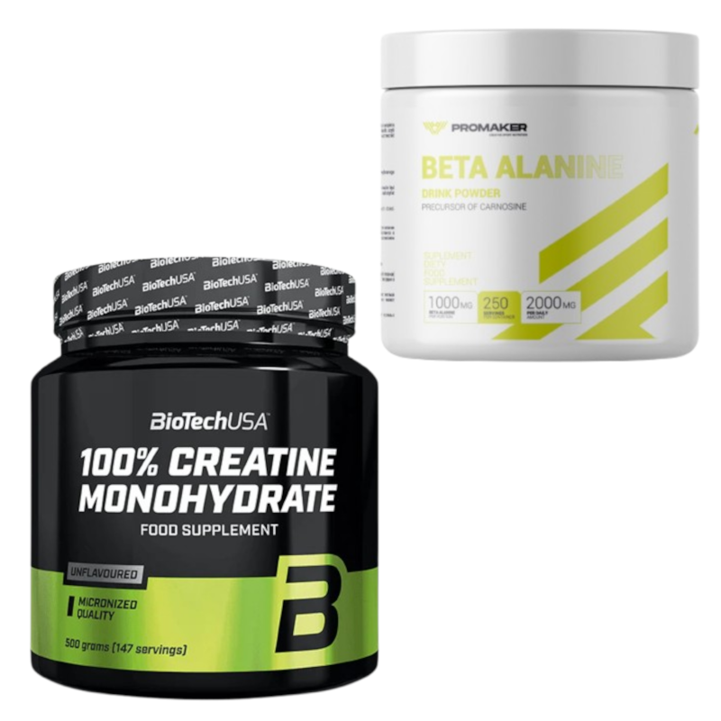 Zestaw BioTechUSA Creatine monohydrate 500g+ Promaker Beta Alanine 250g