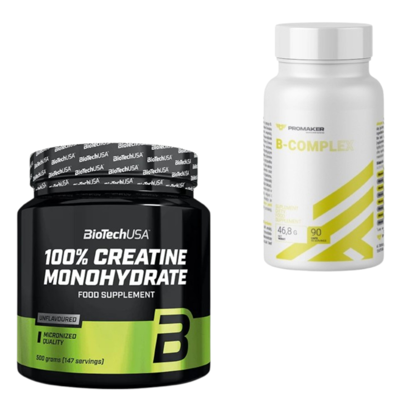 Zestaw BioTechUSA Creatine monohydrate 500g + Promaker B-Complex 90kaps