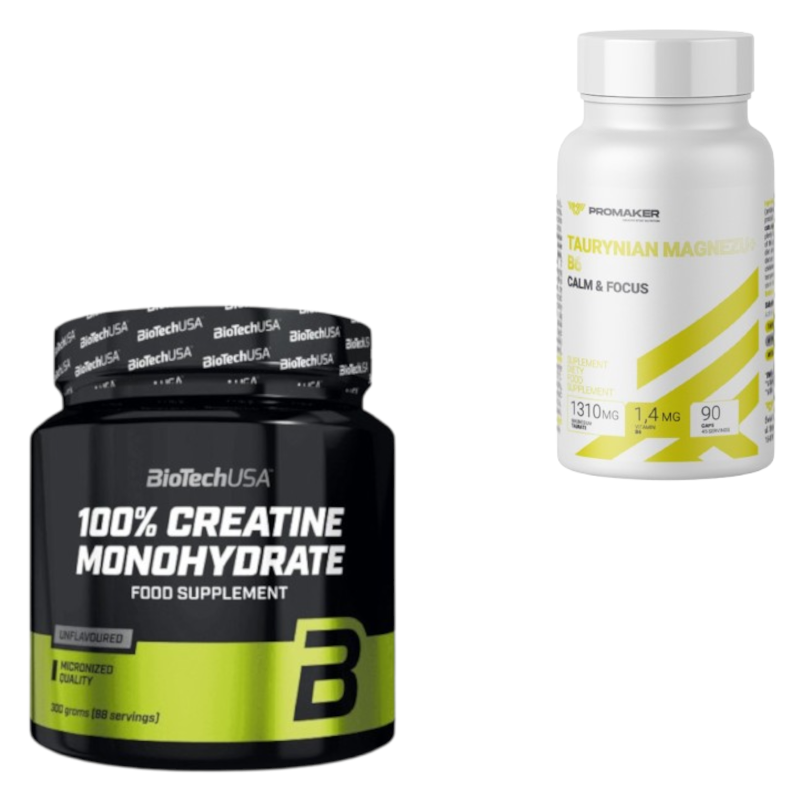 Zestaw BioTechUSA Creatine monohydrate 300g + Promaker Taurynian Magnezu + B6 90caps