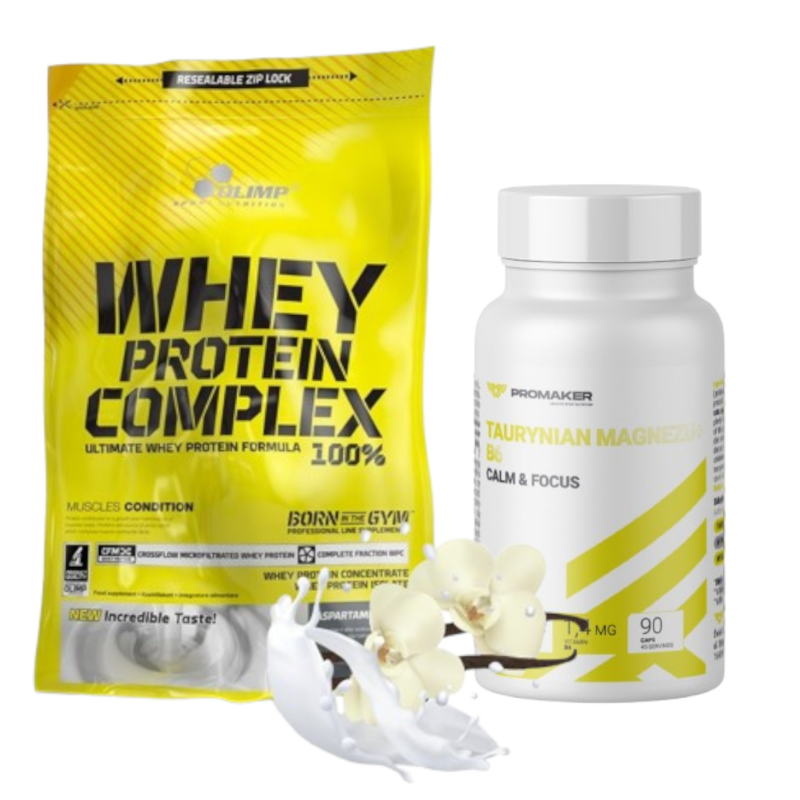 Zestaw Promaker Olimp whey protein 0,7kg wanilia + Promaker Taurynian Magnezu 90kaps