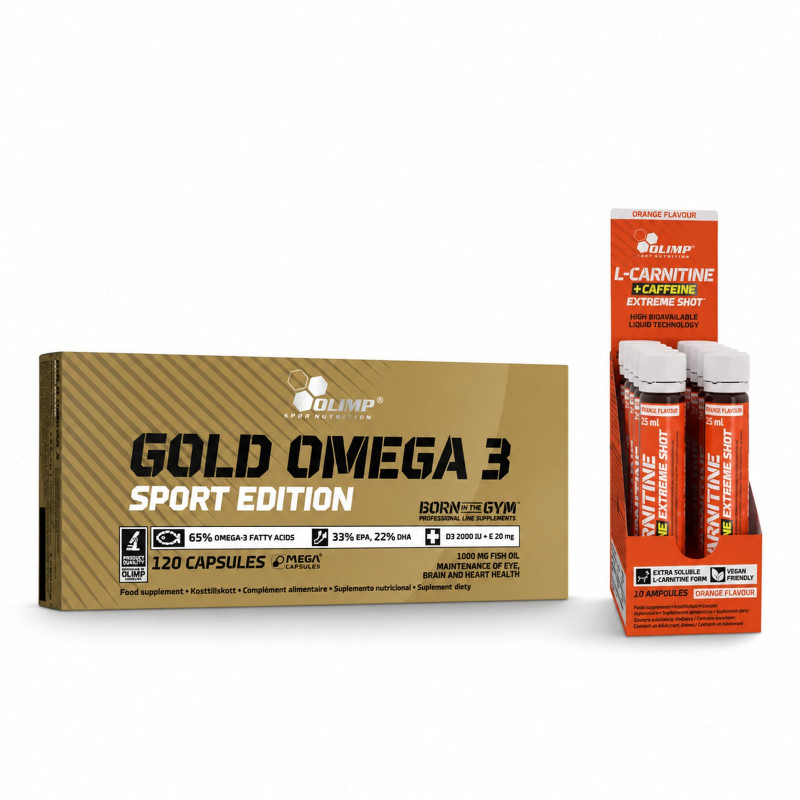 Zestaw Olimp Gold Omega 3 120 kaps + 10x L-carnitine+caffeine orange