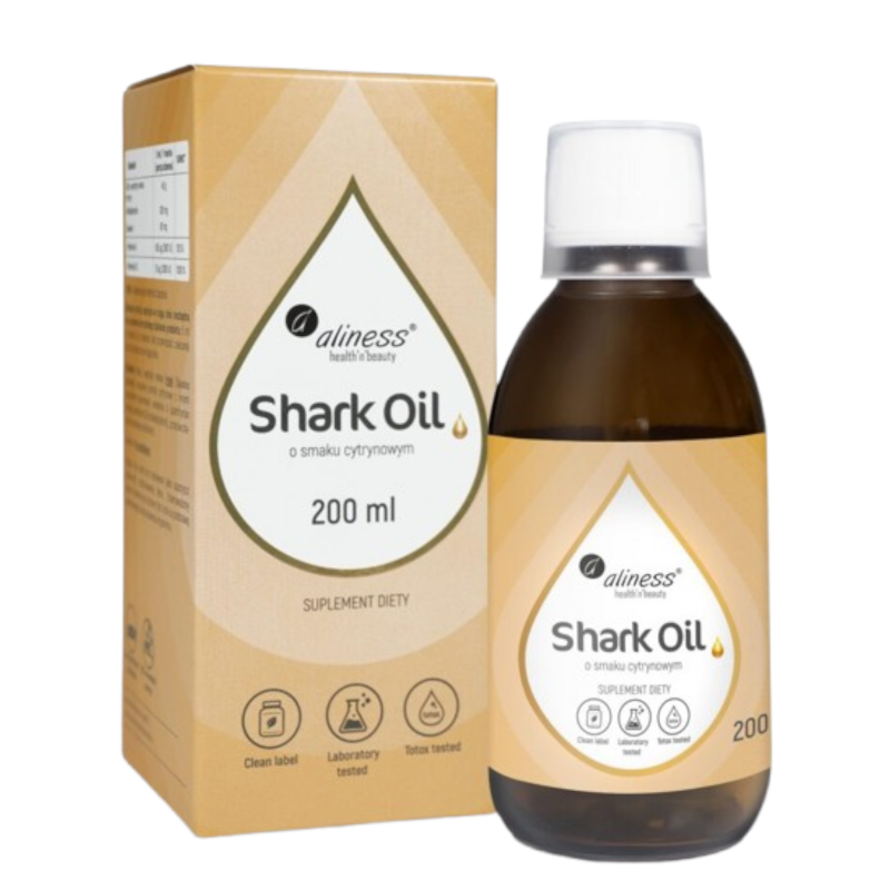 Zdrowie Odporność Aliness SharkOil + Wit. A + Wit. D3 cytrynowy 200 ml