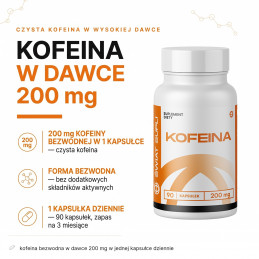 Kofeina Świat Supli: 200 mg kofeiny bezwodnej w kapsułce, opakowanie 90 kapsułek.