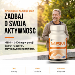 MSM Świat Supli – Zadbaj o swoją aktywność. MSM — 1400 mg w porcji dwóch kapsułek, przyjmowanej z posiłkiem.