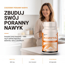Inozytol Świat Supli – Zbuduj swój poranny nawyk. Inozytol (mio-inozytol) — 800 mg w jednej kapsułce dziennie, rano z posiłkiem.