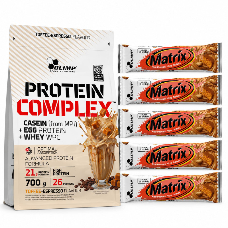 Olimp Protein Complex 700g Toffee Espresso + 5xMatrix 40g Peanut Butter
