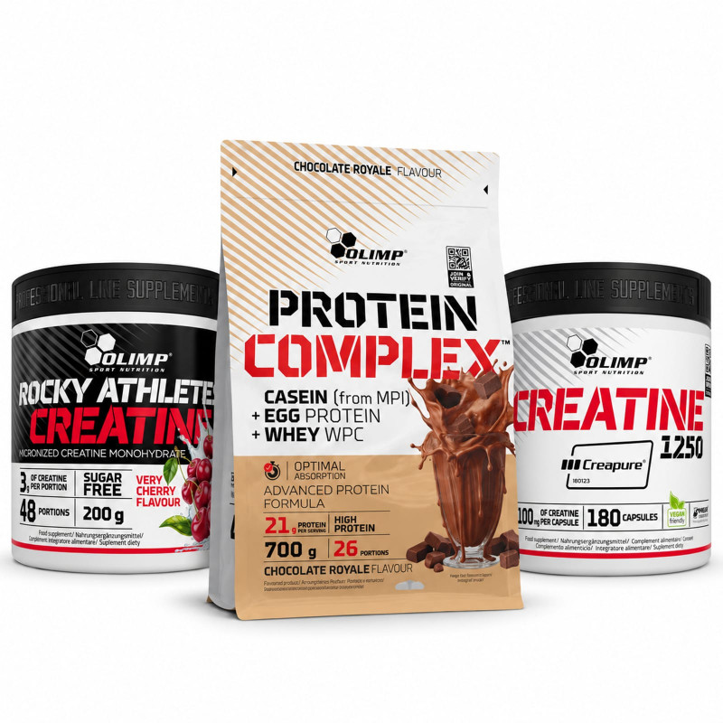 Zestaw Olimp Protein Complex 700g Chocolate Royale + Creapure 180 caps + Rocky Athletes Creatine 200g Mango