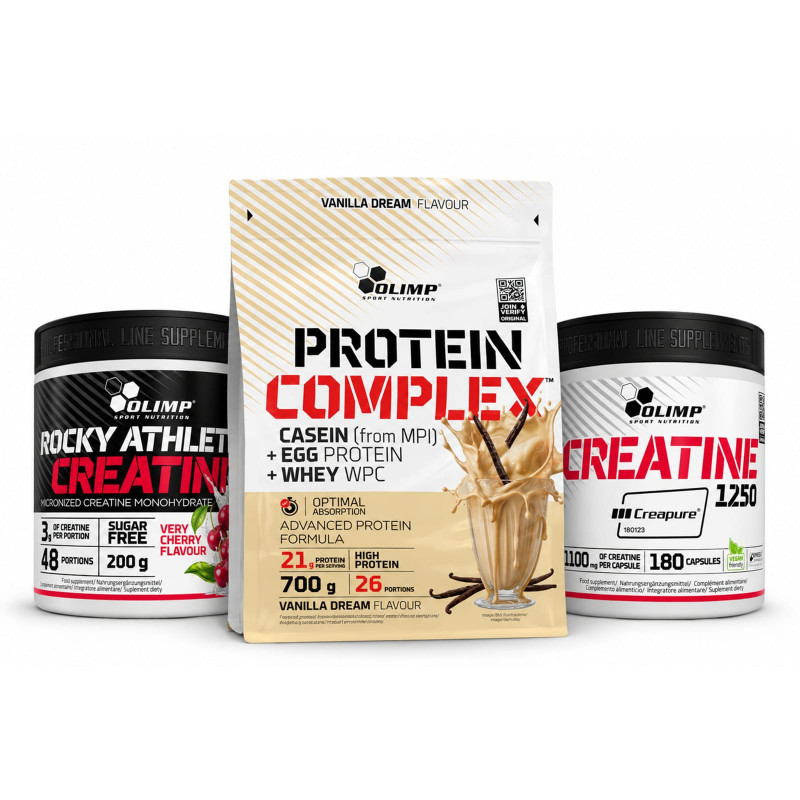 Zestaw Olimp Protein Complex 700g Vanilia Dream + Rocky Athletes Creatine 200g Mango